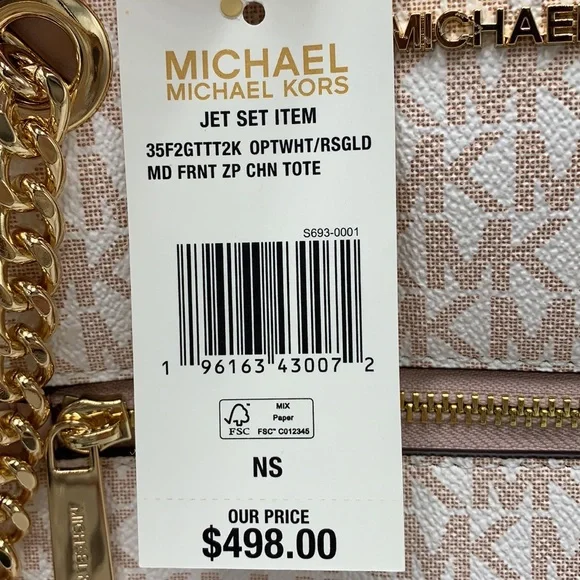 MICHAEL KORS Medium Zip Front Logo Chain Tote Bag & LARGE DOUBLE ZIP WRISTLET - Picture 9 of 16